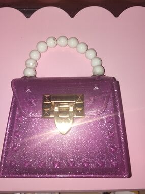 Sparkly Gummy Pink Glitter Mini Satchel Handbag with Beaded Handle